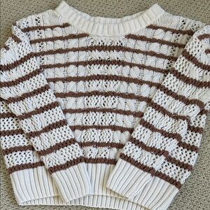 Sonoma Cream and Brown Striped Women's Sweater